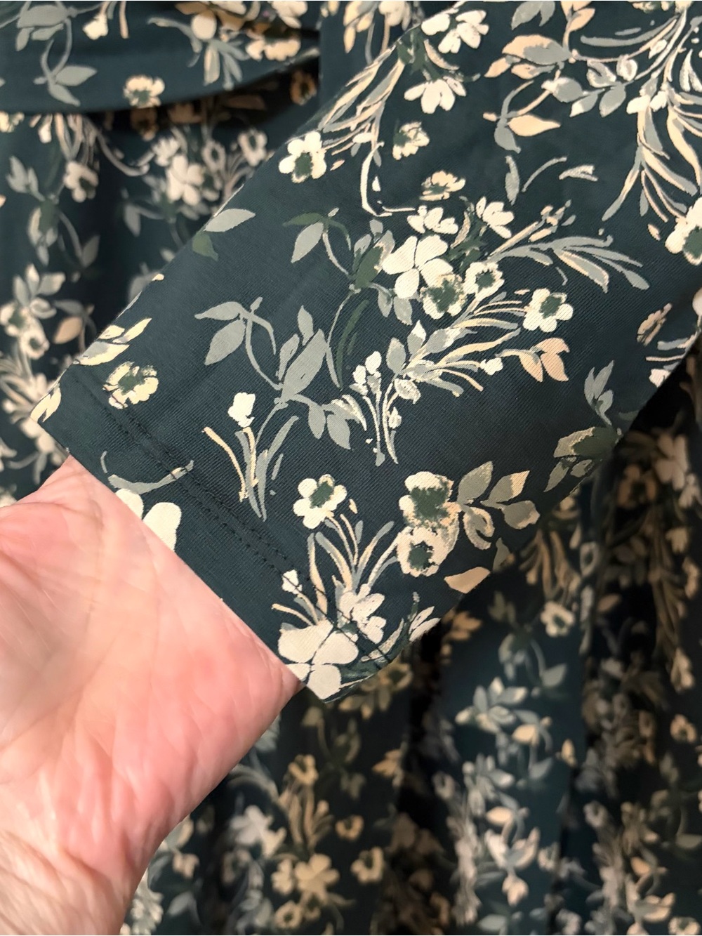 Pact Organic Cotton Fit N’ Flare Midi Wrap Dress Green Floral V-Neck Long Sleeve - Picture 5 of 11